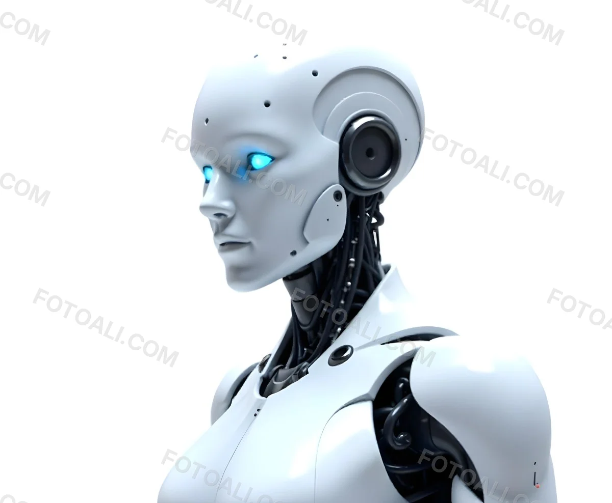 A White Humanoid Robot With Blue Eyes Metallic Details And A Sleek Design Isolated On A White Background 19 6584
