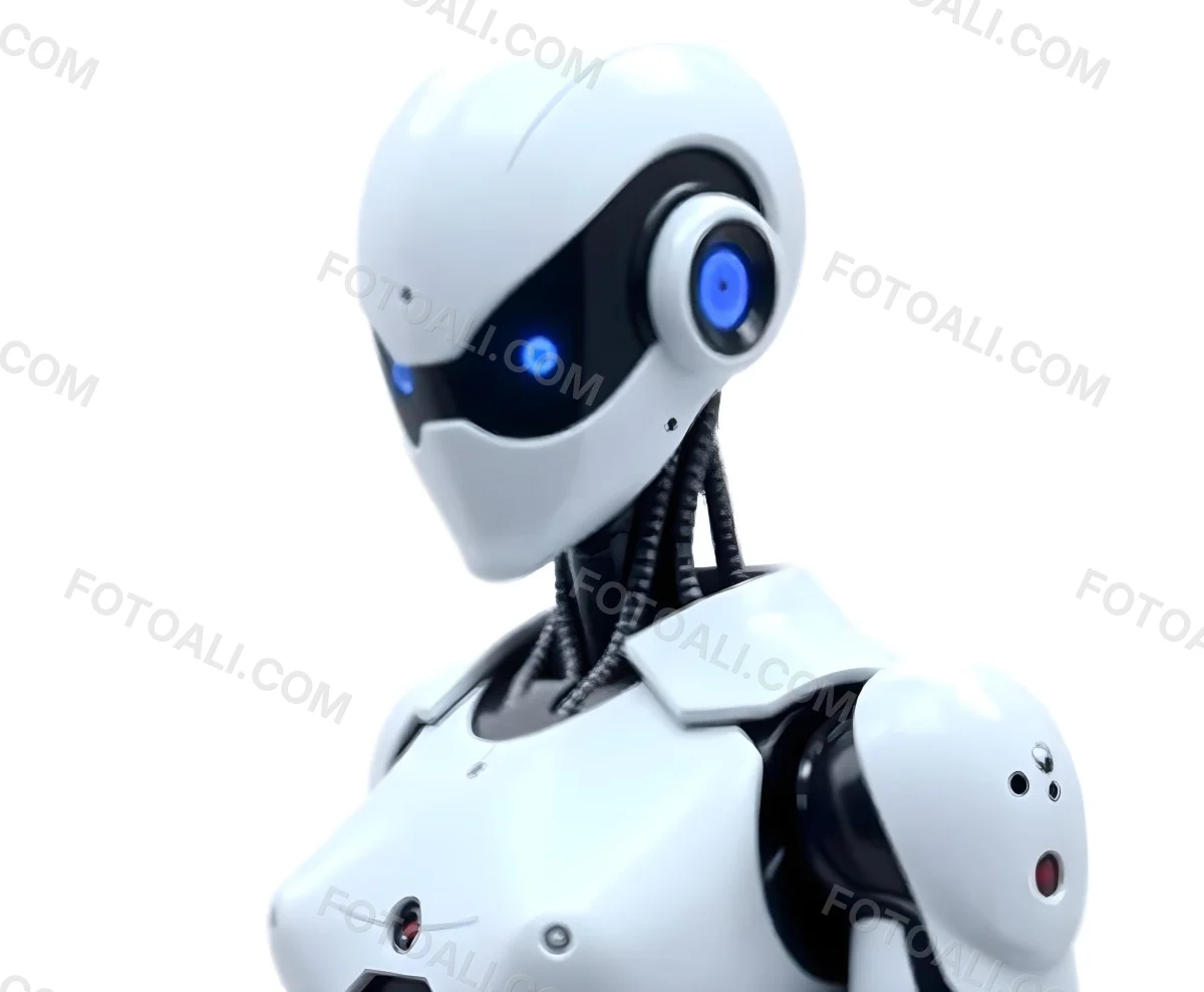 A White Humanoid Robot With Blue Eyes Metallic Details And A Sleek Design Isolated On A White Background 20 384e
