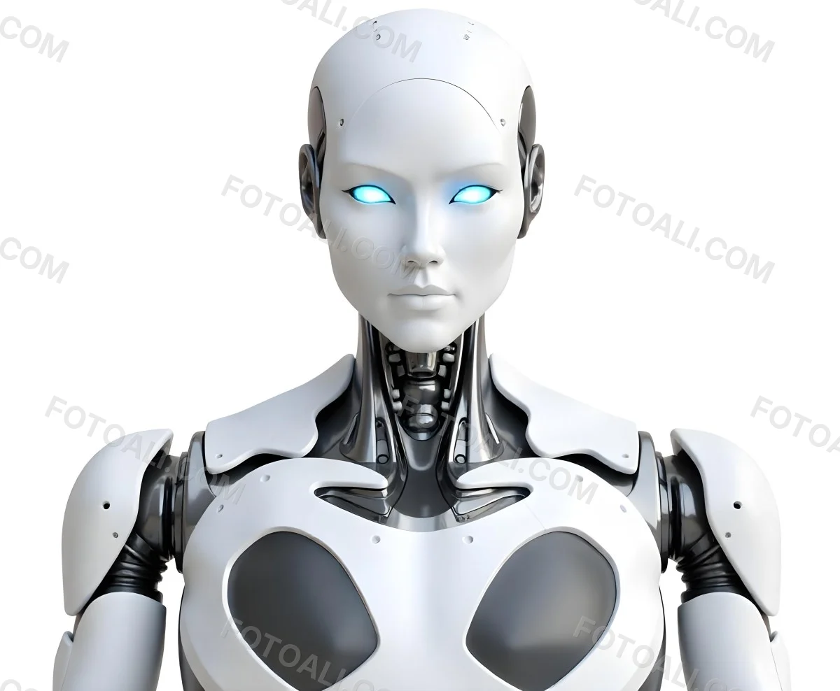 A White Humanoid Robot With Blue Eyes Metallic Details And A Sleek Design Isolated On A White Background 22 A7c7