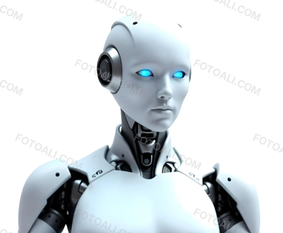 A White Humanoid Robot With Blue Eyes Metallic Details And A Sleek Design Isolated On A White Background 3 Db25