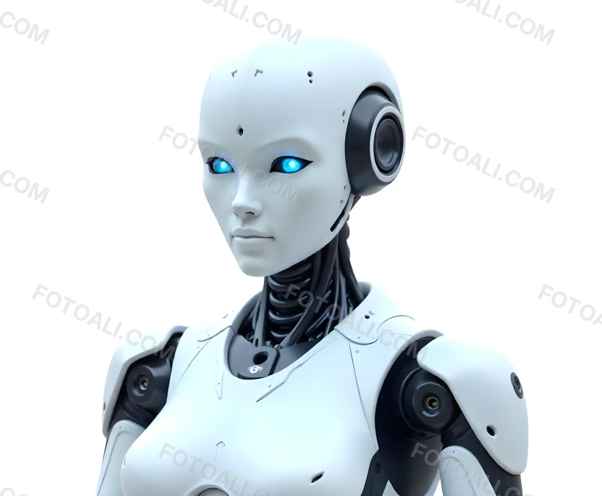 A White Humanoid Robot With Blue Eyes Metallic Details And A Sleek Design Isolated On A White Background 5 7552