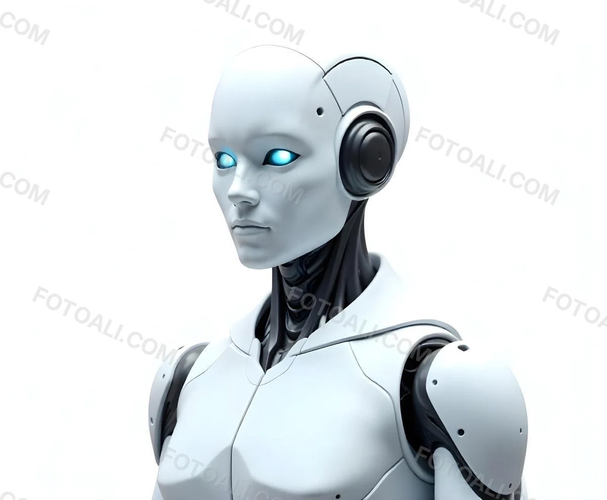 A White Humanoid Robot With Blue Eyes Metallic Details And A Sleek Design Isolated On A White Background 7 1122