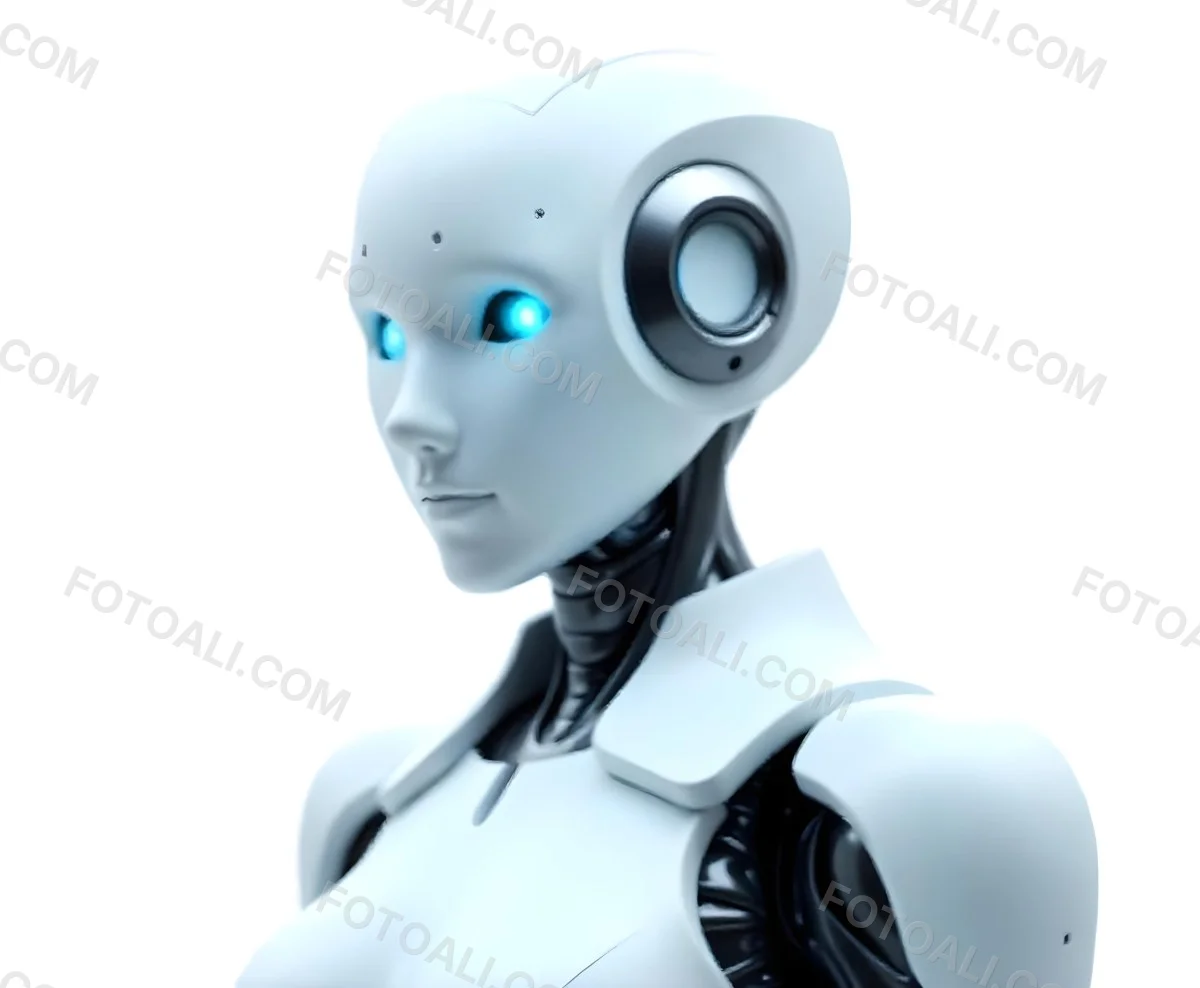 A White Humanoid Robot With Blue Eyes Metallic Details And A Sleek Design Isolated On A White Background 7 4113