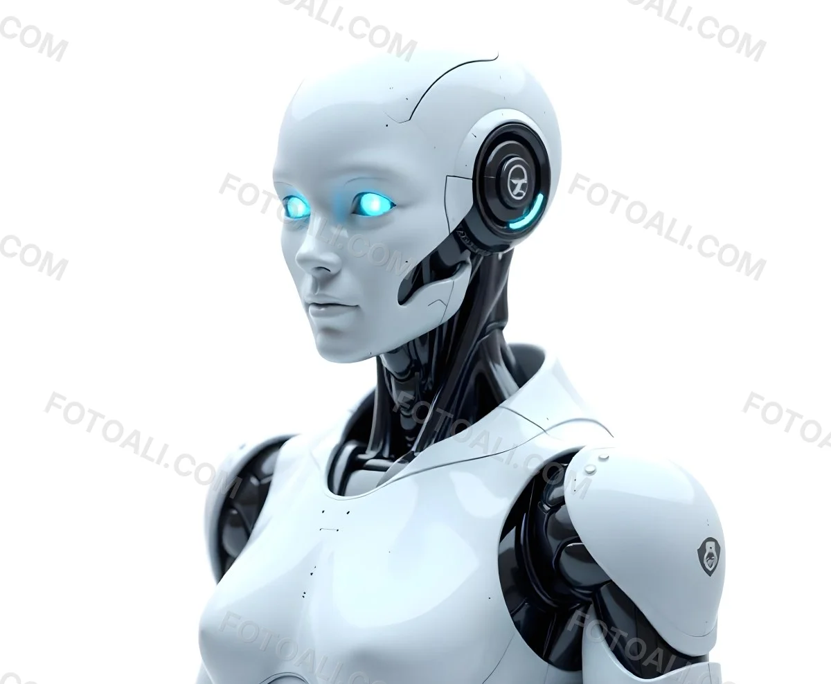 A White Humanoid Robot With Blue Eyes Metallic Details And A Sleek Design Isolated On A White Background 8 8e1b