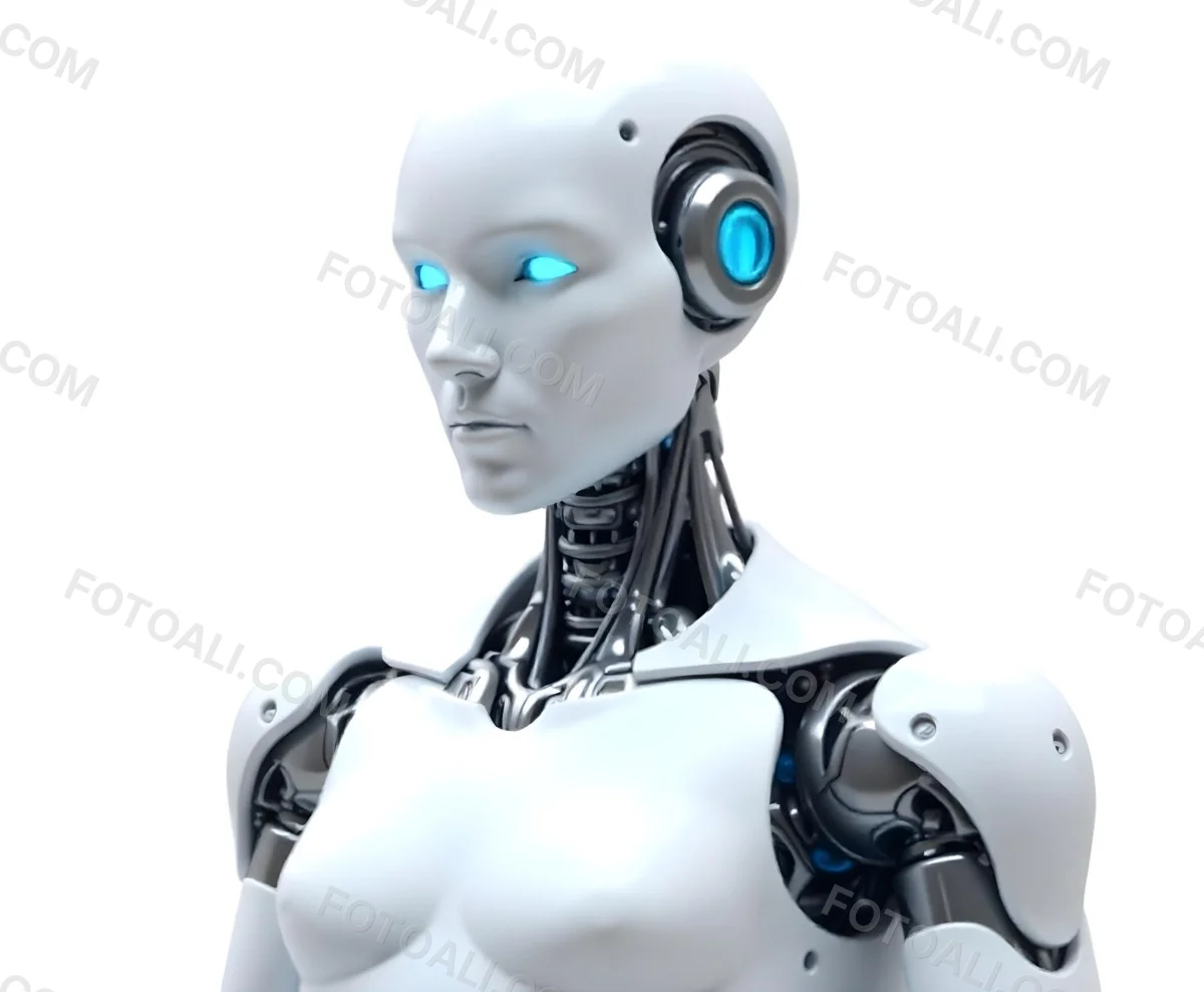 A White Humanoid Robot With Blue Eyes Metallic Details And A Sleek Design Isolated On A White Background 9 6fd1