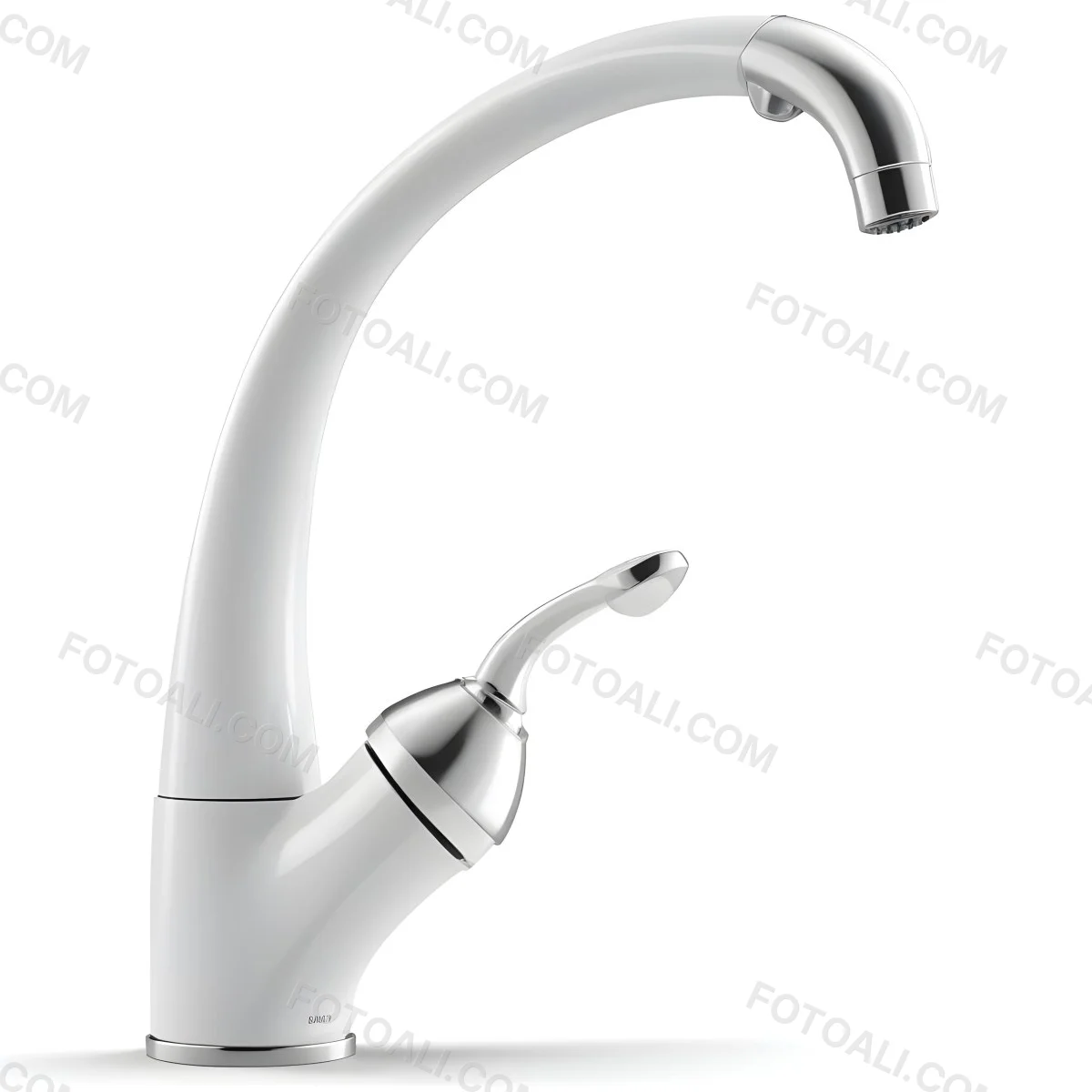 A White Kitchen Faucet With A Curved Spout And A Single Handle Set Against A Plain White Background Showcasing Its Sleek Design And Reflective Surface 11 0026