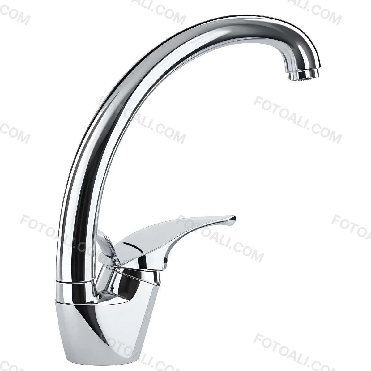 A White Kitchen Faucet With A Curved Spout And A Single Handle Set Against A Plain White Background Showcasing Its Sleek Design And Reflective Surface 18 7e61