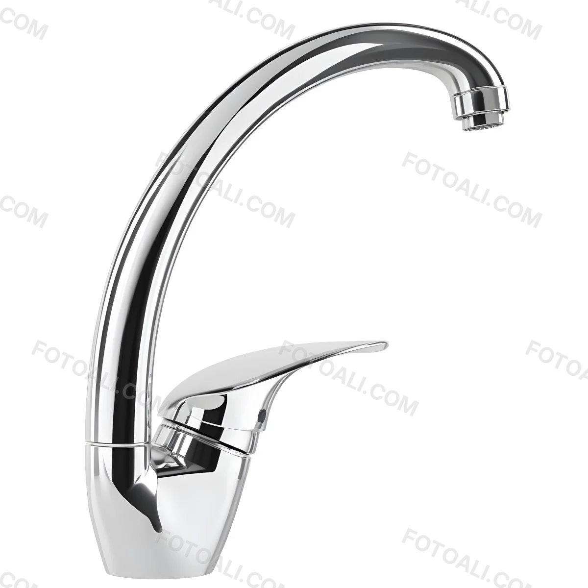 A White Kitchen Faucet With A Curved Spout And A Single Handle Set Against A Plain White Background Showcasing Its Sleek Design And Reflective Surface 26 E9c5