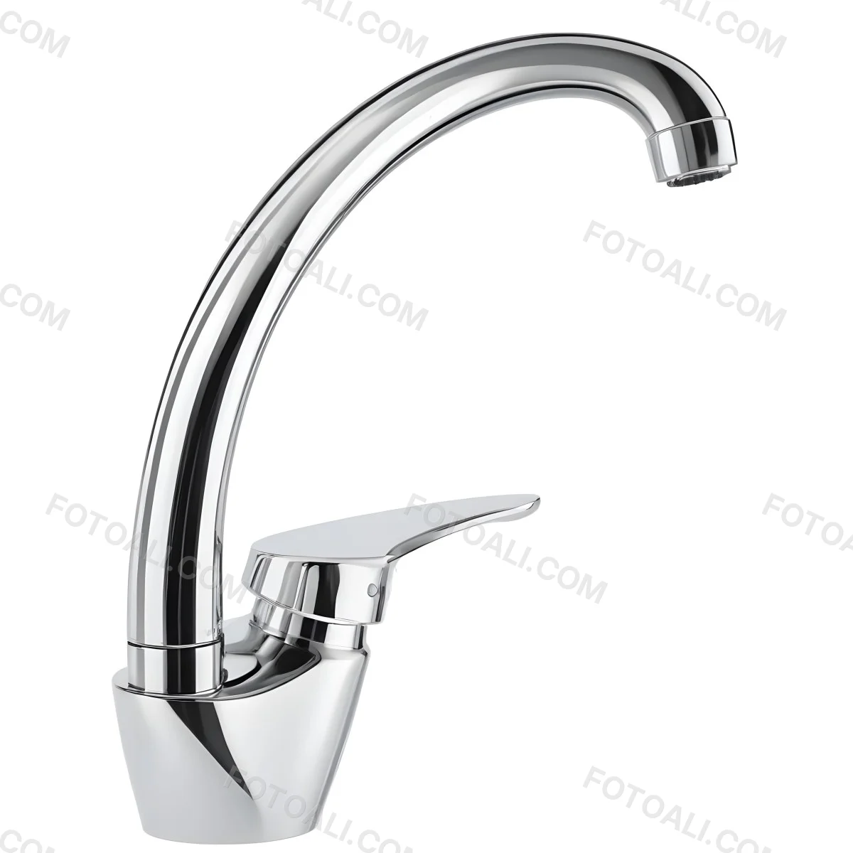 A White Kitchen Faucet With A Curved Spout And A Single Handle Set Against A Plain White Background Showcasing Its Sleek Design And Reflective Surface 4 C669