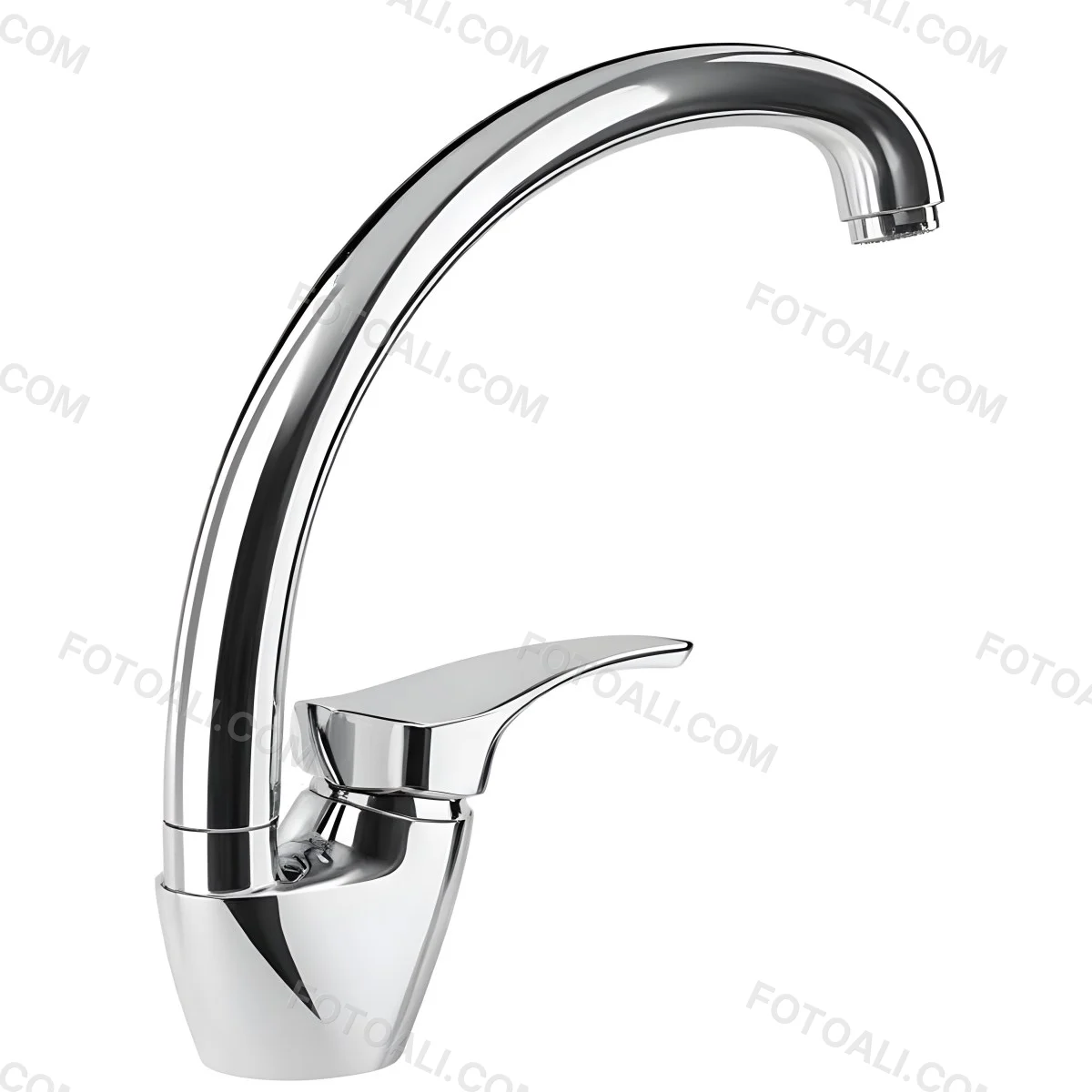 A White Kitchen Faucet With A Curved Spout And A Single Handle Set Against A Plain White Background Showcasing Its Sleek Design And Reflective Surface 7 10c1