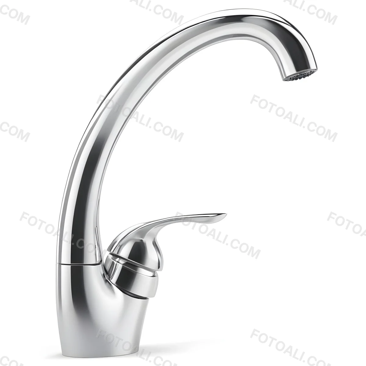 A White Kitchen Faucet With A Curved Spout And A Single Handle Set Against A Plain White Background Showcasing Its Sleek Design And Reflective Surface 9 67ec