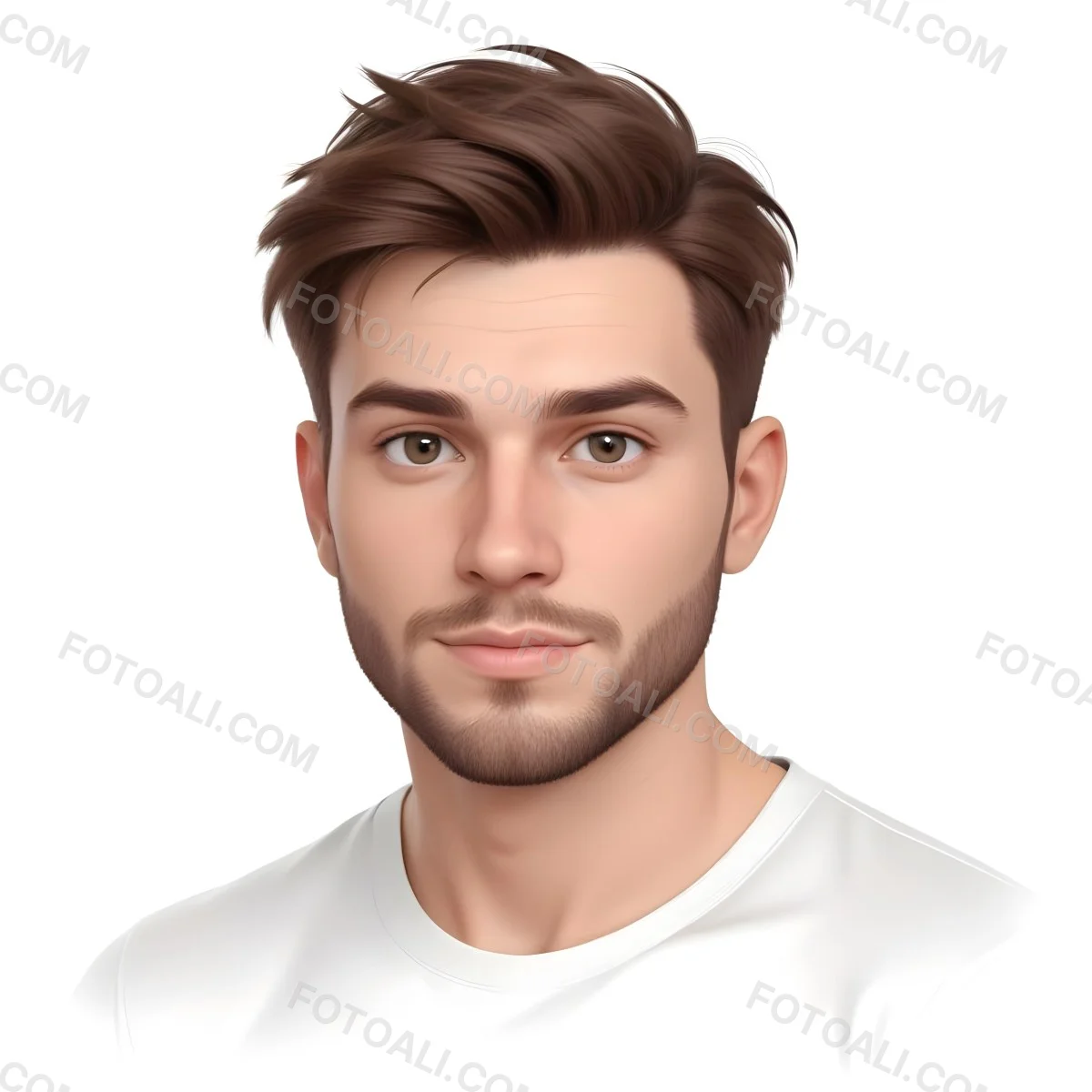 A White Man 25 Years Old With Brown Hair And A Short Beard Wearing A White T Shirt In A White Background 1 E7fc