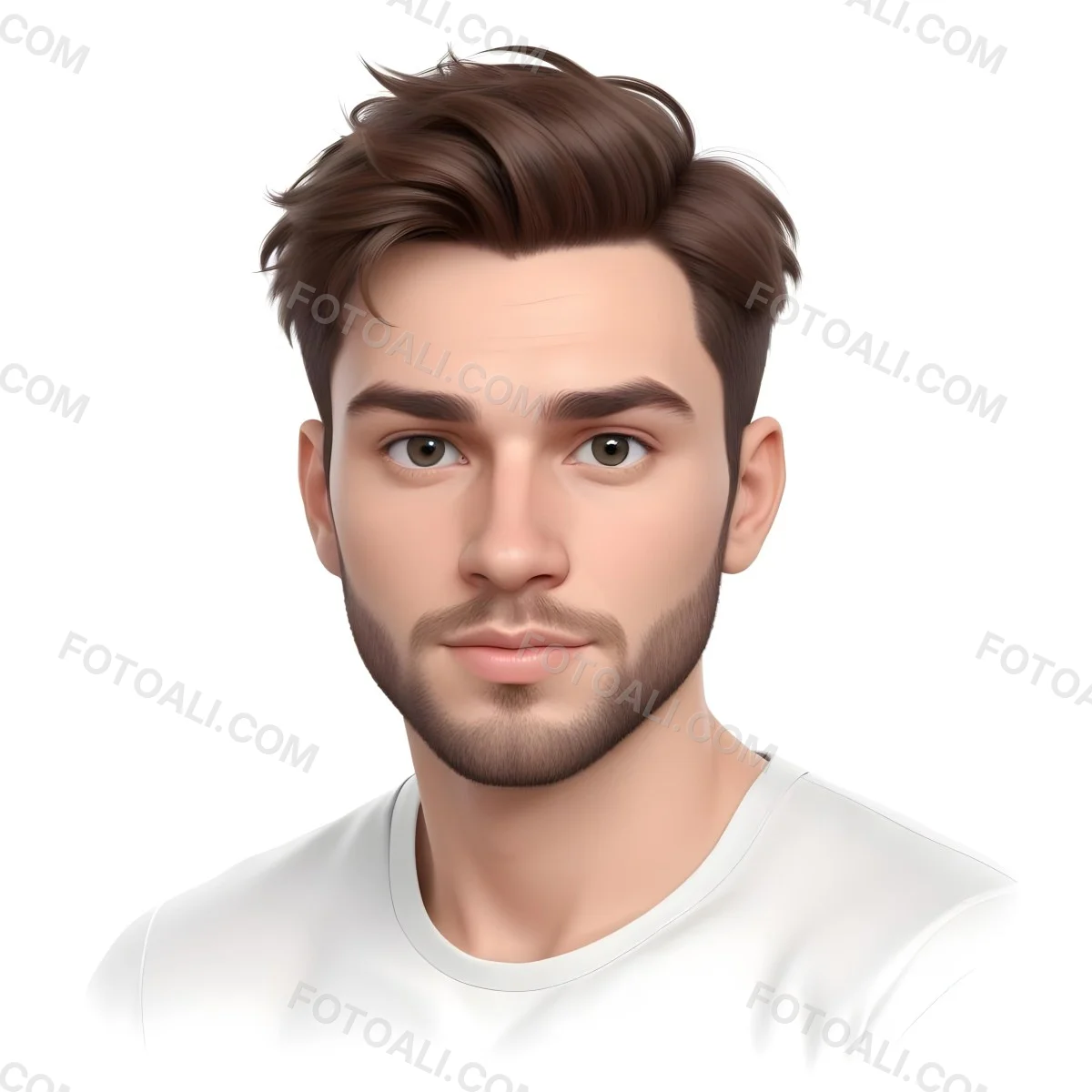 A White Man 25 Years Old With Brown Hair And A Short Beard Wearing A White T Shirt In A White Background 12 962c