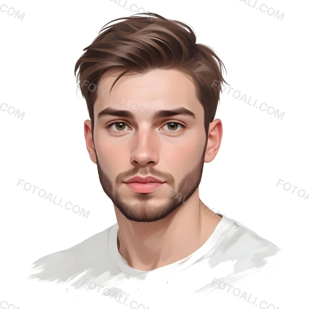 A White Man 25 Years Old With Brown Hair And A Short Beard Wearing A White T Shirt In A White Background 48 6e2f