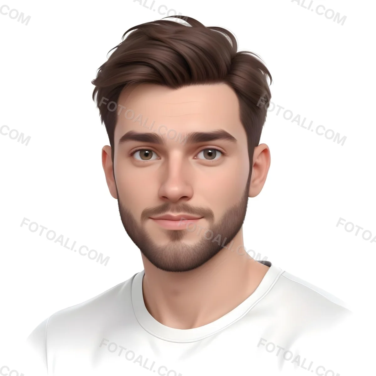 A White Man 25 Years Old With Brown Hair And A Short Beard Wearing A White T Shirt In A White Background 50 525d
