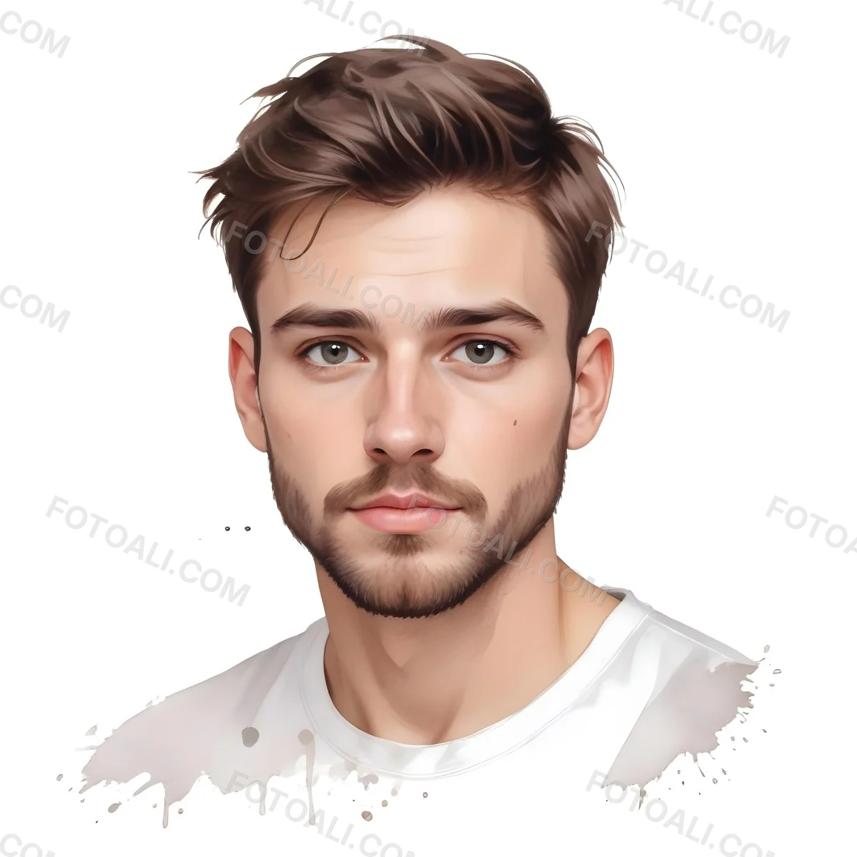 A White Man 25 Years Old With Brown Hair And A Short Beard Wearing A White T Shirt In A White Background 72 C56f