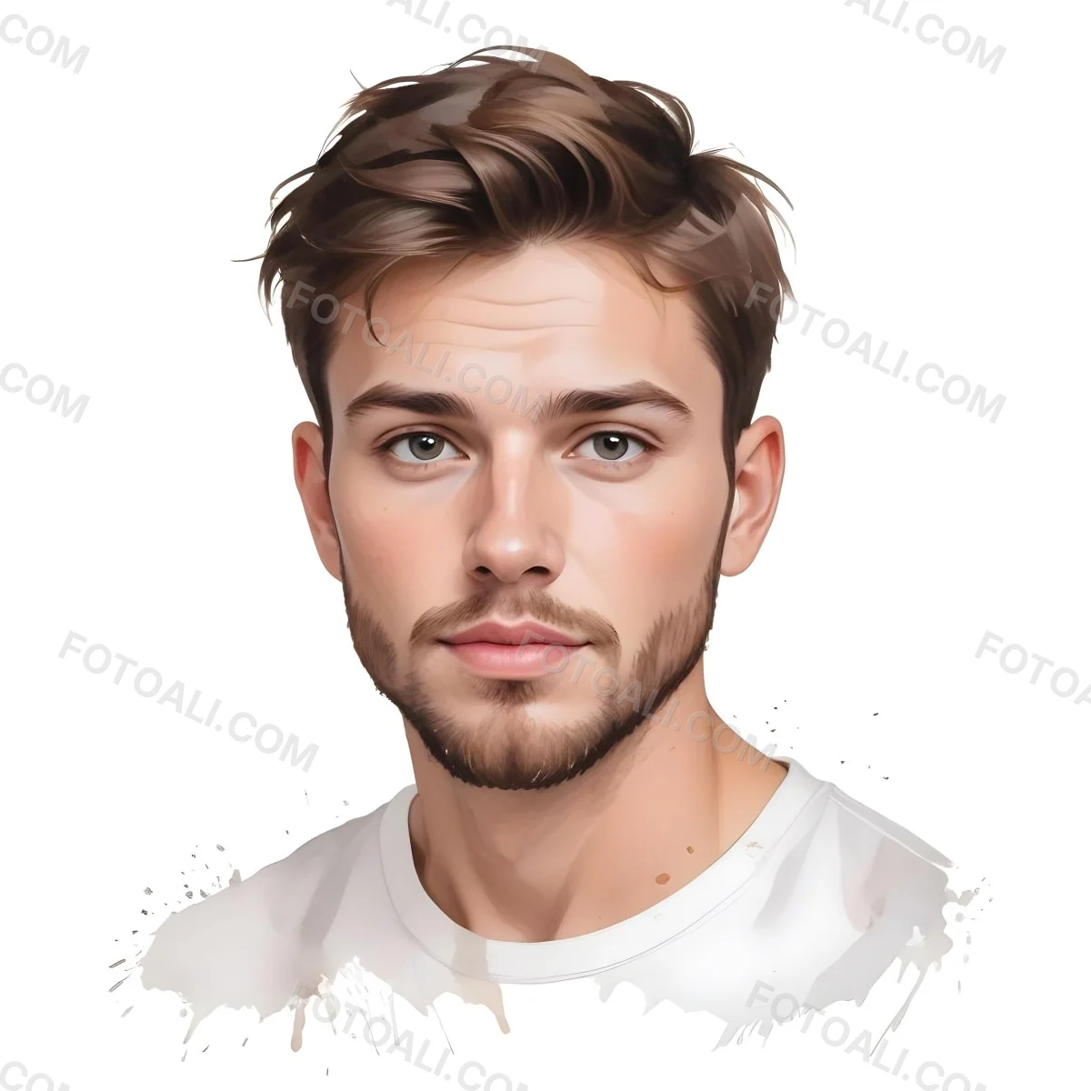 A White Man 25 Years Old With Brown Hair And A Short Beard Wearing A White T Shirt In A White Background 76 Ea95