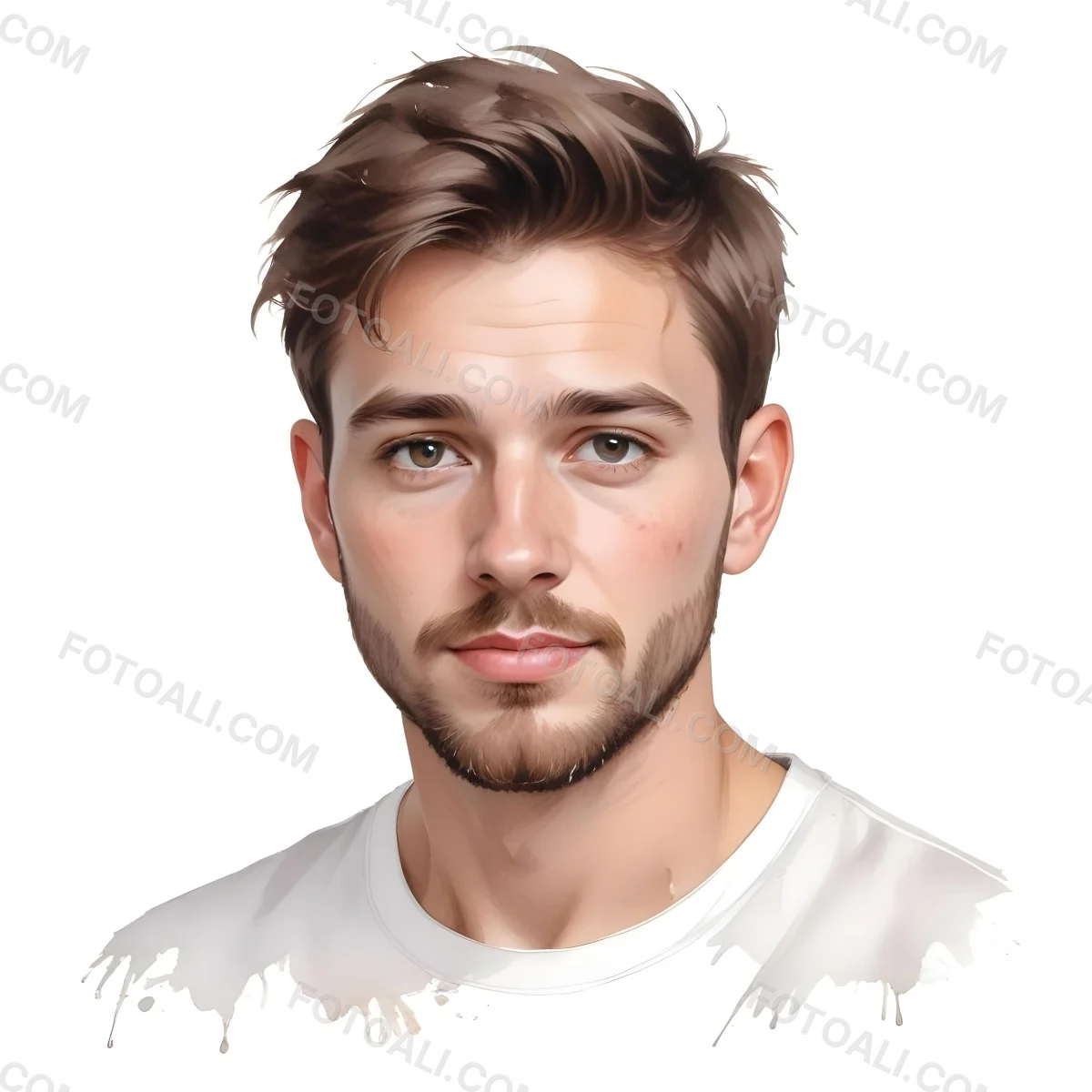 A White Man 25 Years Old With Brown Hair And A Short Beard Wearing A White T Shirt In A White Background 78 Acd7