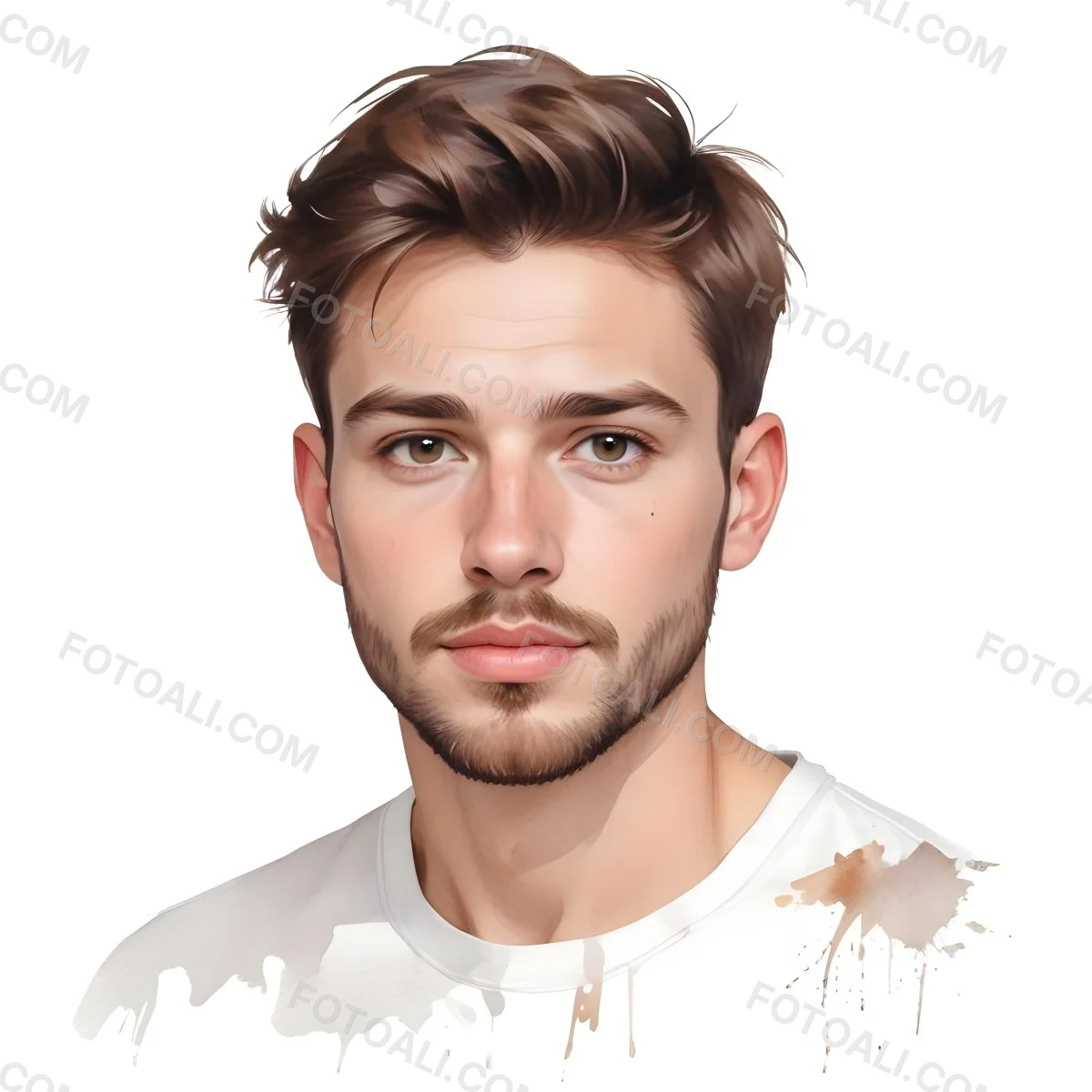 A White Man 25 Years Old With Brown Hair And A Short Beard Wearing A White T Shirt In A White Background 80 2970