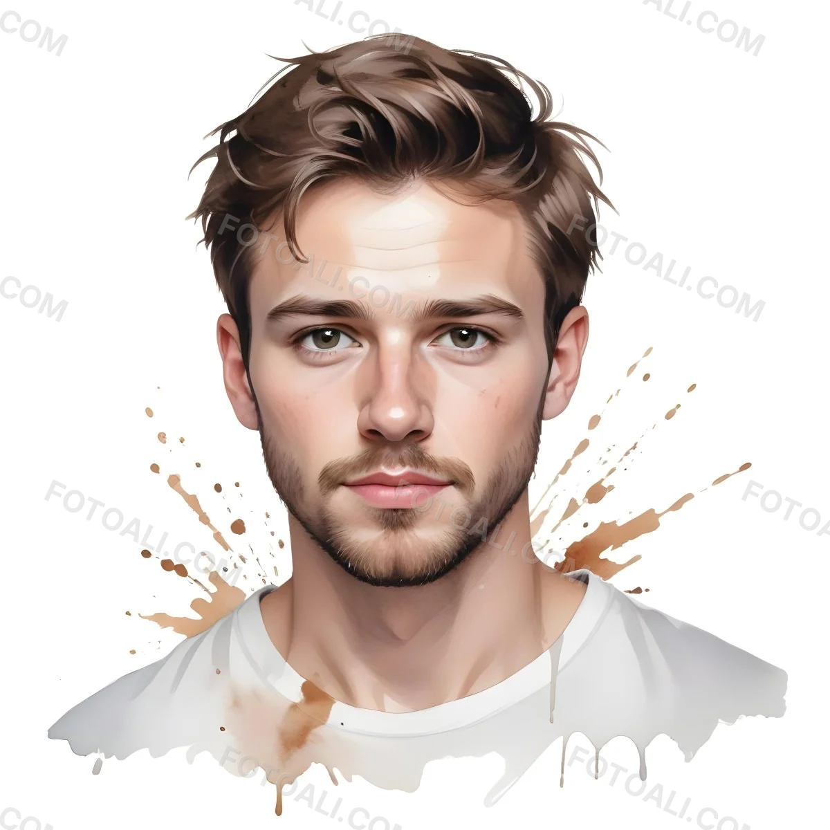 A White Man 25 Years Old With Brown Hair And A Short Beard Wearing A White T Shirt In A White Background 85 8769