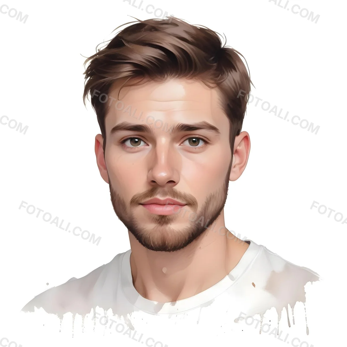 A White Man 25 Years Old With Brown Hair And A Short Beard Wearing A White T Shirt In A White Background 86 A1ad