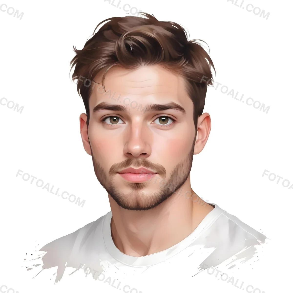 A White Man 25 Years Old With Brown Hair And A Short Beard Wearing A White T Shirt In A White Background 87 64cf