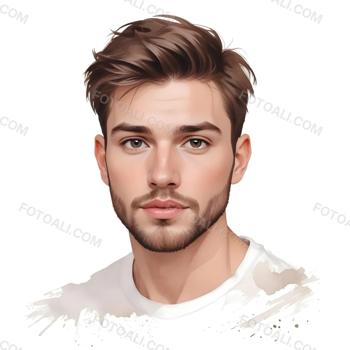 A White Man 25 Years Old With Brown Hair And A Short Beard Wearing A White T Shirt In A White Background 88 515a