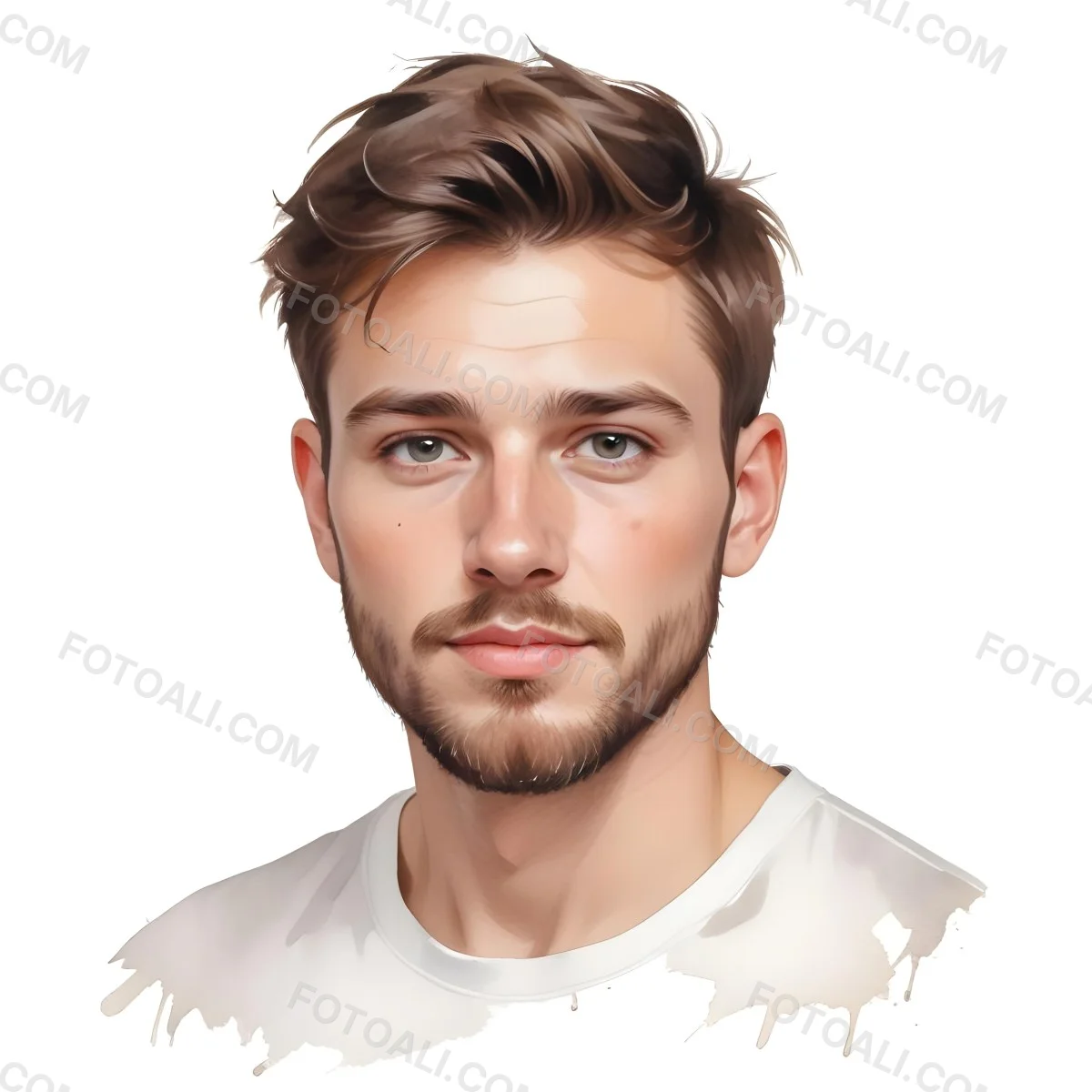 A White Man 25 Years Old With Brown Hair And A Short Beard Wearing A White T Shirt In A White Background 91 8c17
