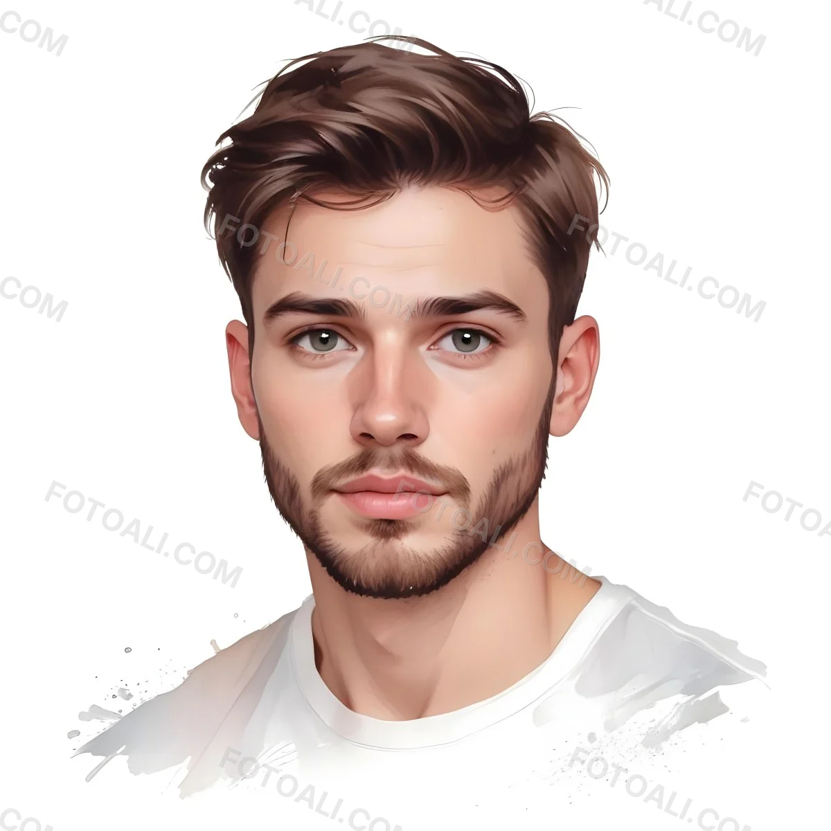 A White Man 25 Years Old With Brown Hair And A Short Beard Wearing A White T Shirt In A White Background 95 441d