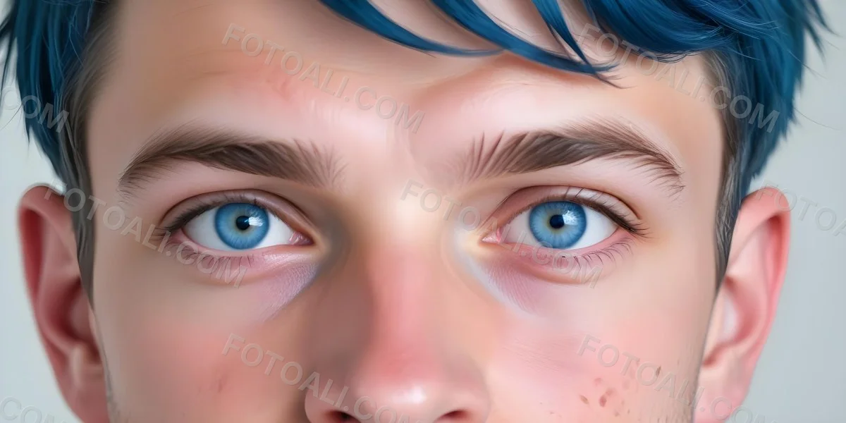 A White Man Age 25 With Blue Eyes And Short Blue Hair Close Up Of The Face White Background 1 Ea94