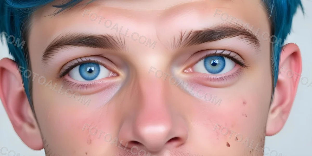 A White Man Age 25 With Blue Eyes And Short Blue Hair Close Up Of The Face White Background 10 E93c