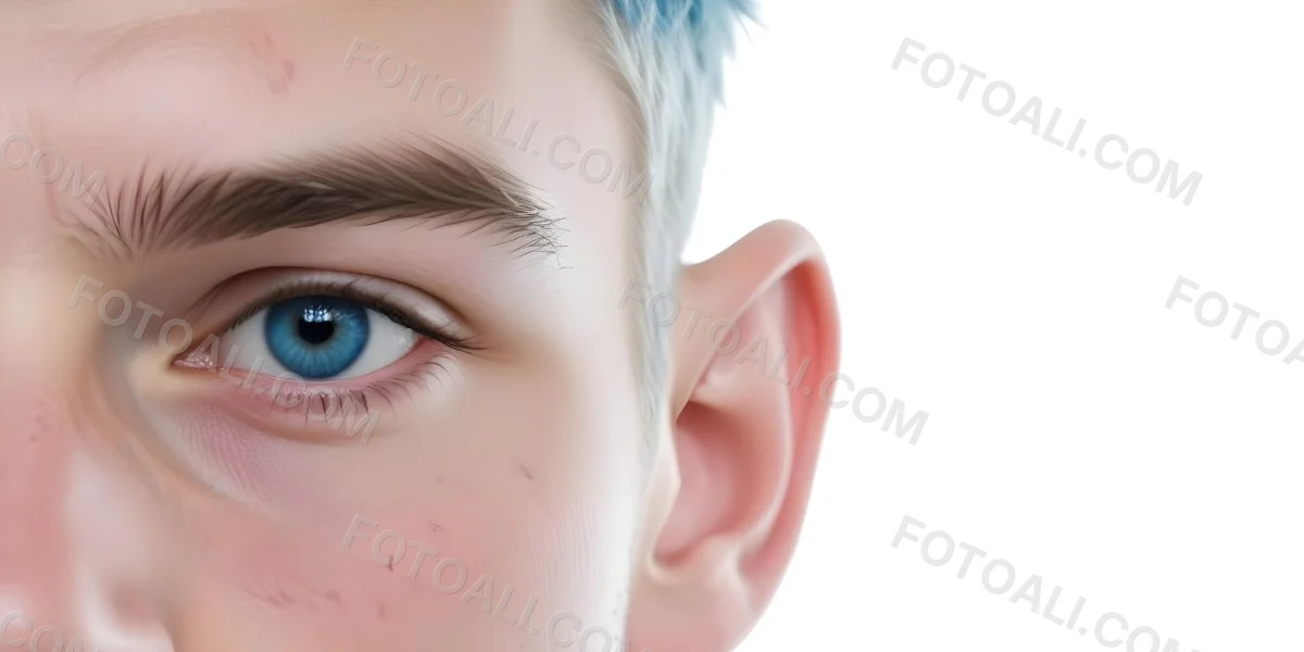 A White Man Age 25 With Blue Eyes And Short Blue Hair Close Up Of The Face White Background 13 34d6