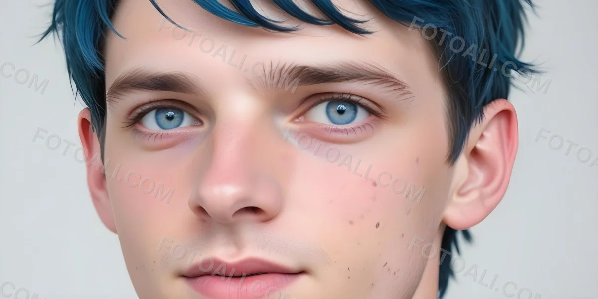 A White Man Age 25 With Blue Eyes And Short Blue Hair Close Up Of The Face White Background 19 4459