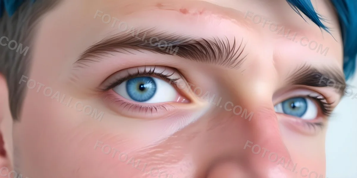A White Man Age 25 With Blue Eyes And Short Blue Hair Close Up Of The Face White Background 2 7d73