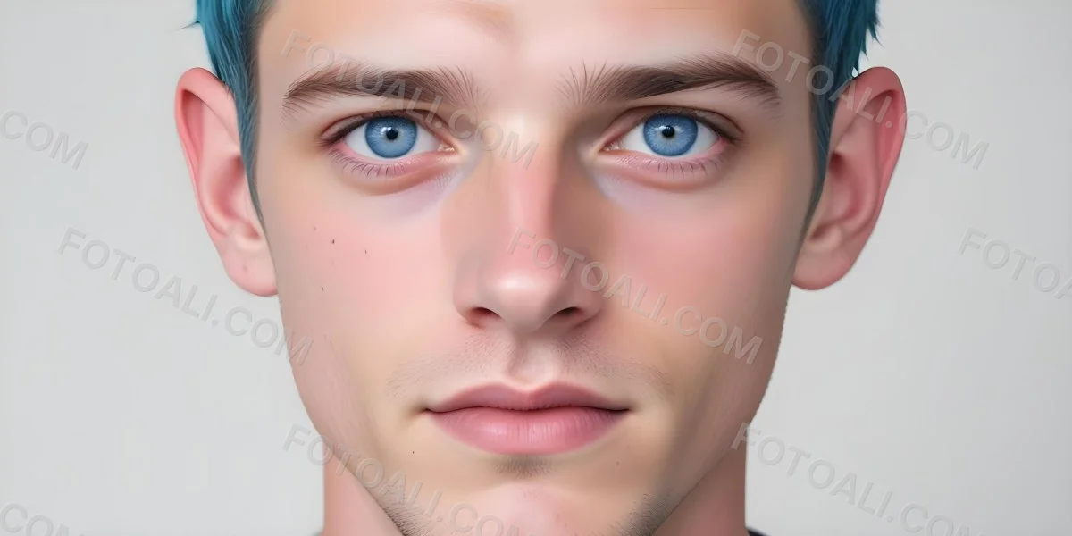 A White Man Age 25 With Blue Eyes And Short Blue Hair Close Up Of The Face White Background 20 34be