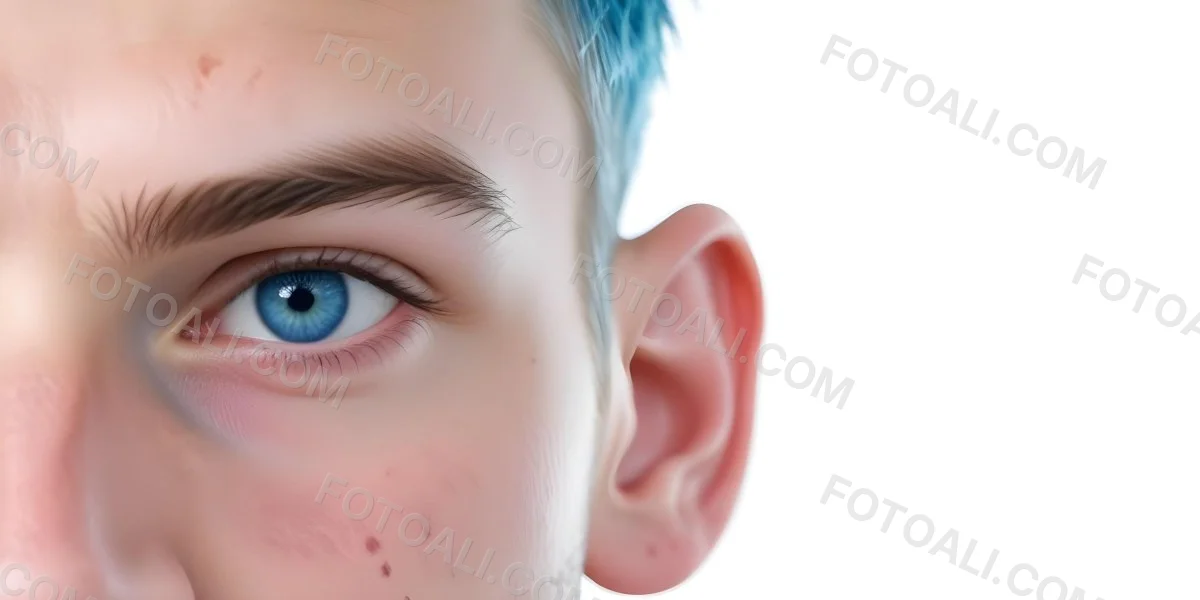 A White Man Age 25 With Blue Eyes And Short Blue Hair Close Up Of The Face White Background 5 2bbf