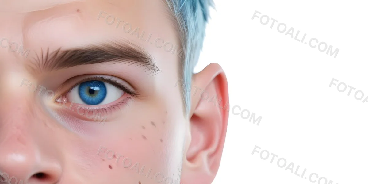 A White Man Age 25 With Blue Eyes And Short Blue Hair Close Up Of The Face White Background 9 726f