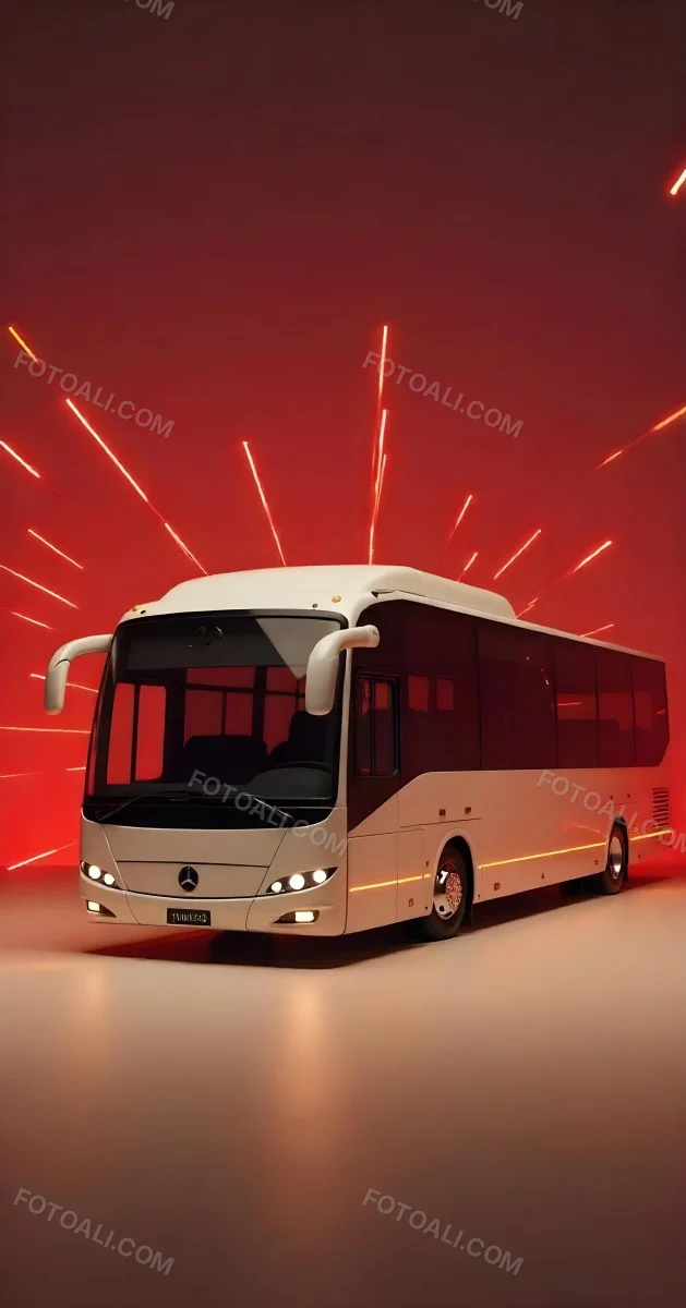A White Mercedes Benz Tourismo Bus With Black Windows And A White Background With Neon Lights 10 D443
