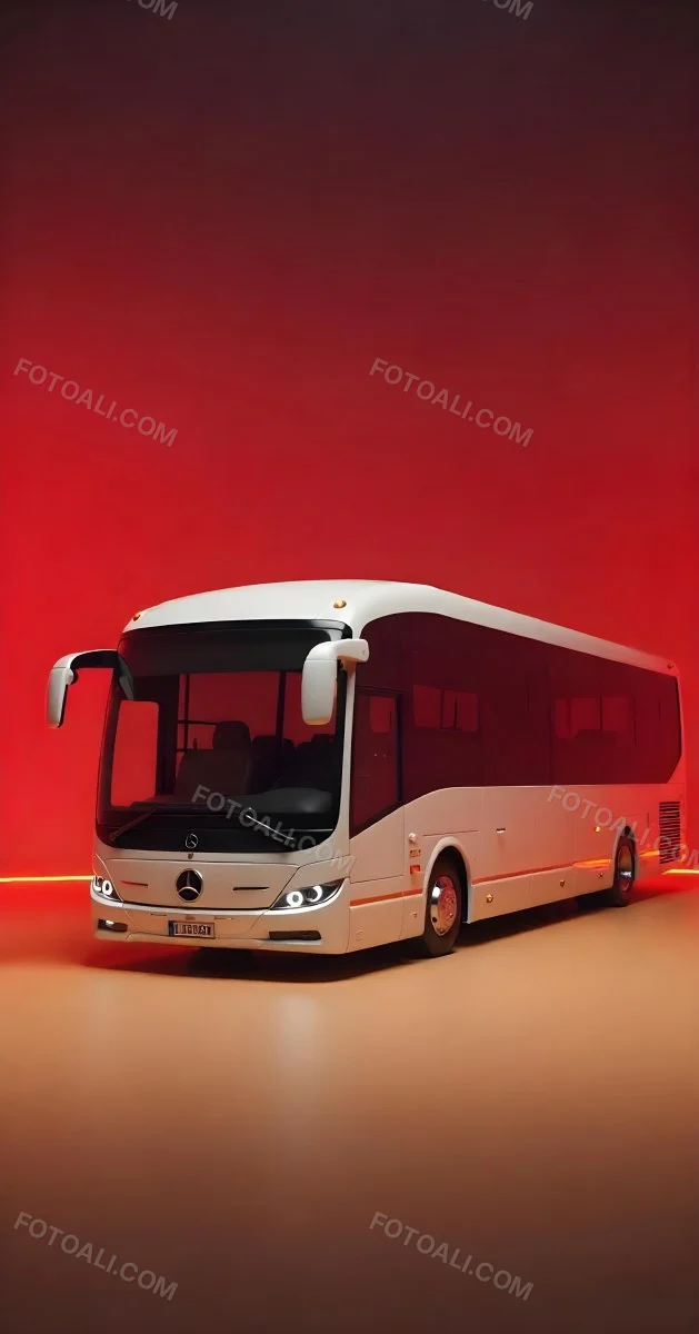 A White Mercedes Benz Tourismo Bus With Black Windows And A White Background With Neon Lights 11 1102