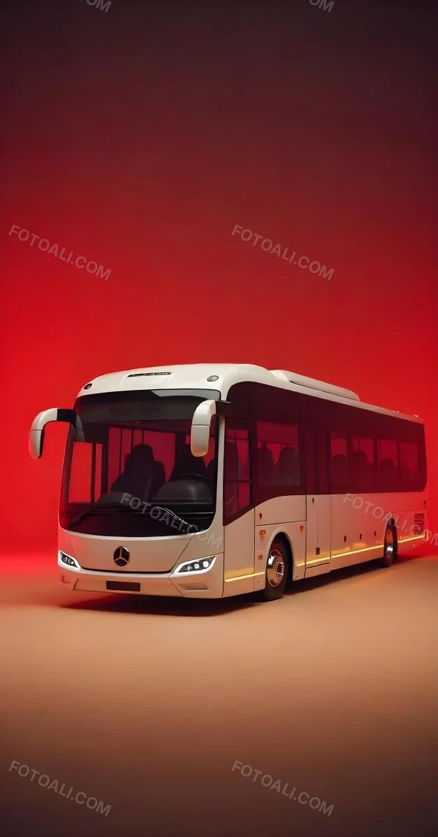 A White Mercedes Benz Tourismo Bus With Black Windows And A White Background With Neon Lights 12 809a
