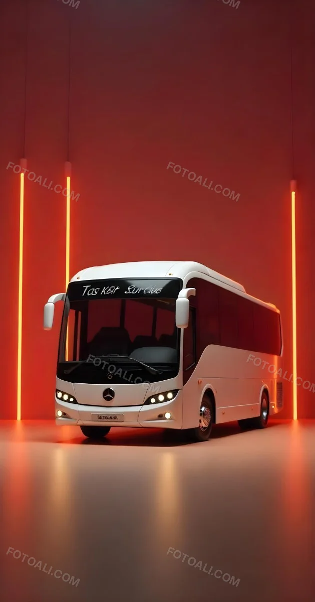 A White Mercedes Benz Tourismo Bus With Black Windows And A White Background With Neon Lights 14 027d