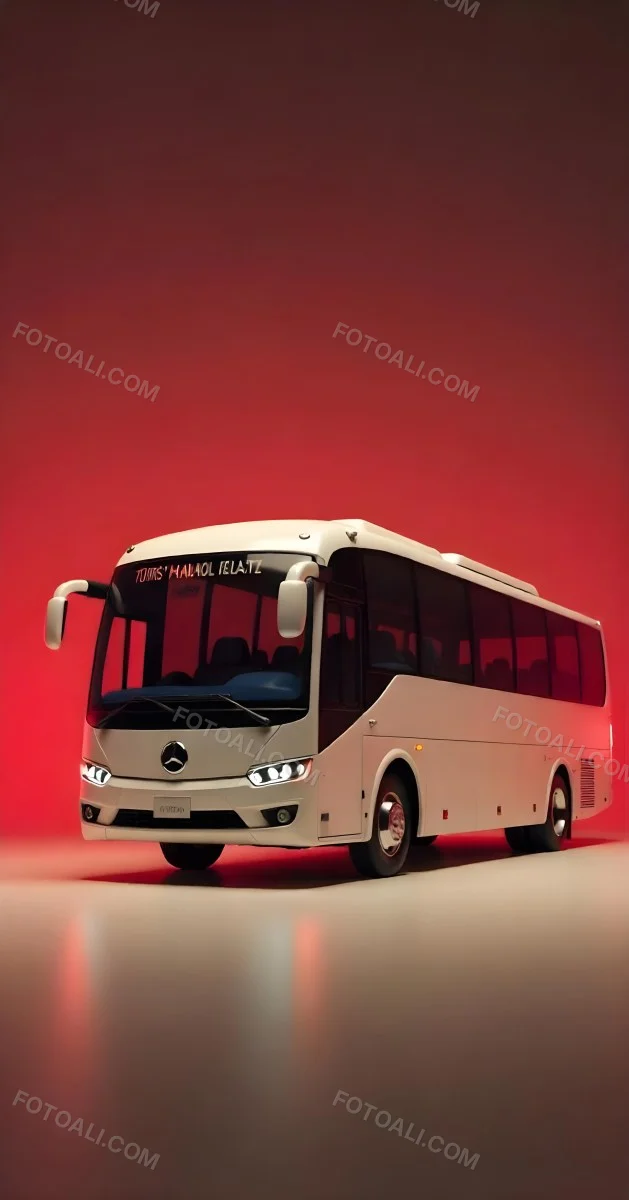 A White Mercedes Benz Tourismo Bus With Black Windows And A White Background With Neon Lights 15 606f