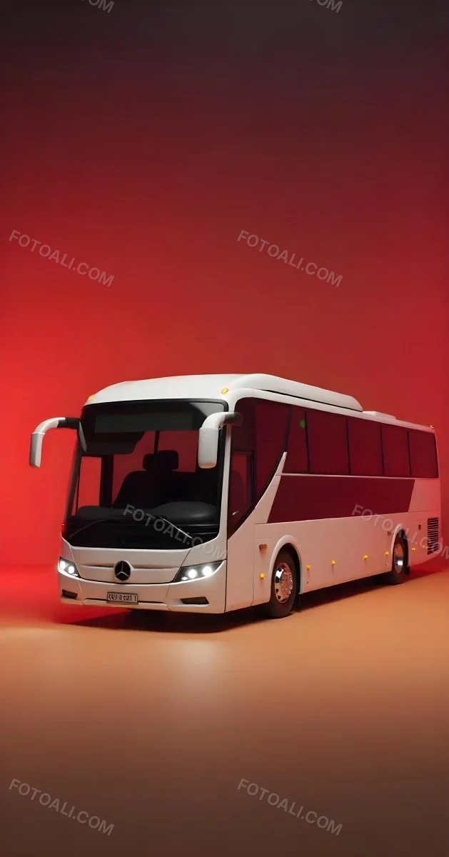 A White Mercedes Benz Tourismo Bus With Black Windows And A White Background With Neon Lights 2 3adf