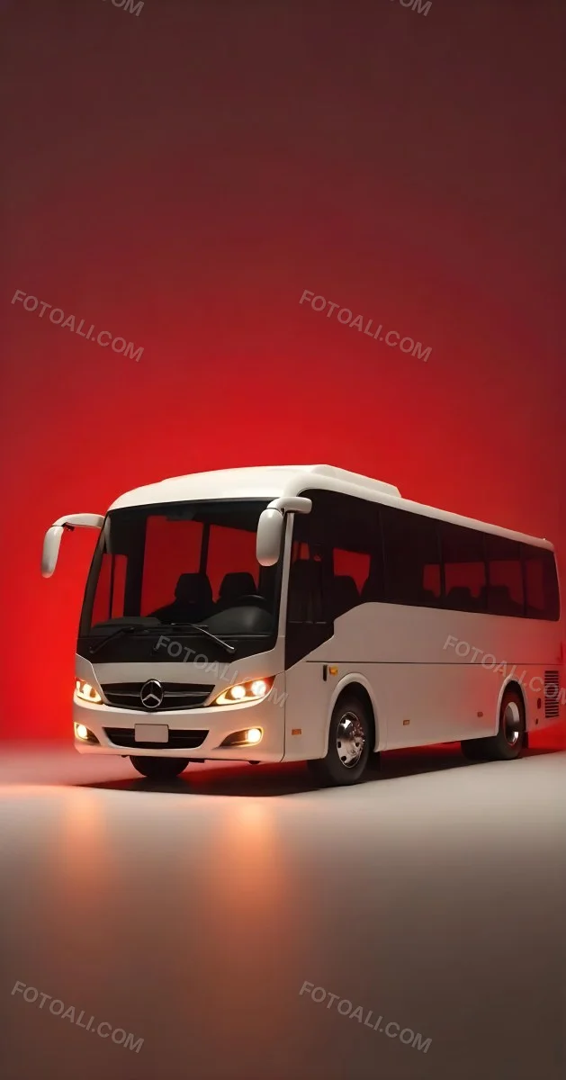 A White Mercedes Benz Tourismo Bus With Black Windows And A White Background With Neon Lights 4 31f0