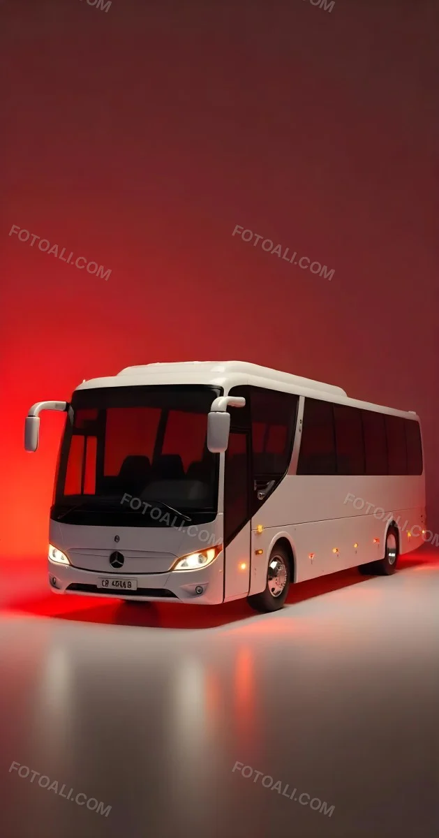 A White Mercedes Benz Tourismo Bus With Black Windows And A White Background With Neon Lights 5 E909