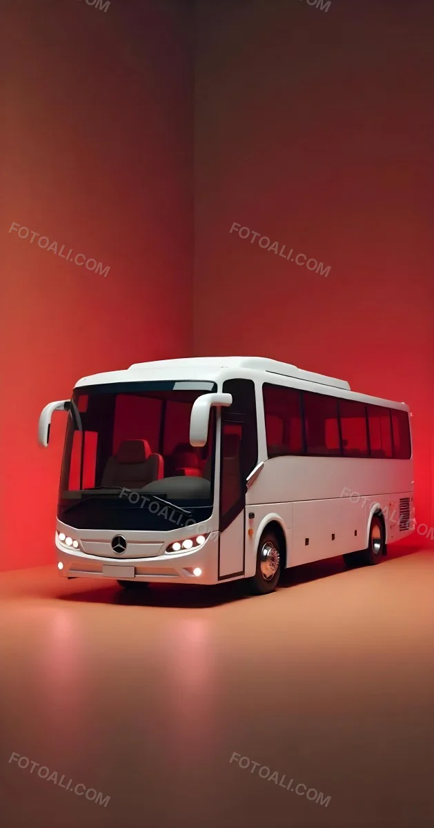 A White Mercedes Benz Tourismo Bus With Black Windows And A White Background With Neon Lights 6 B6aa