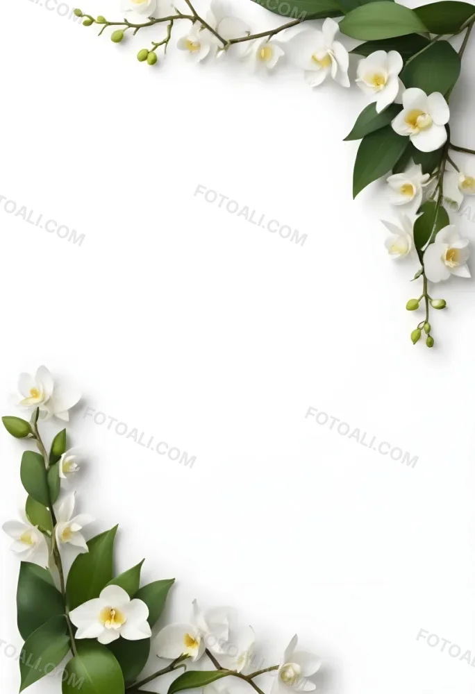 A White Orchid Flower With Green Leaves On A White Background 3 1328