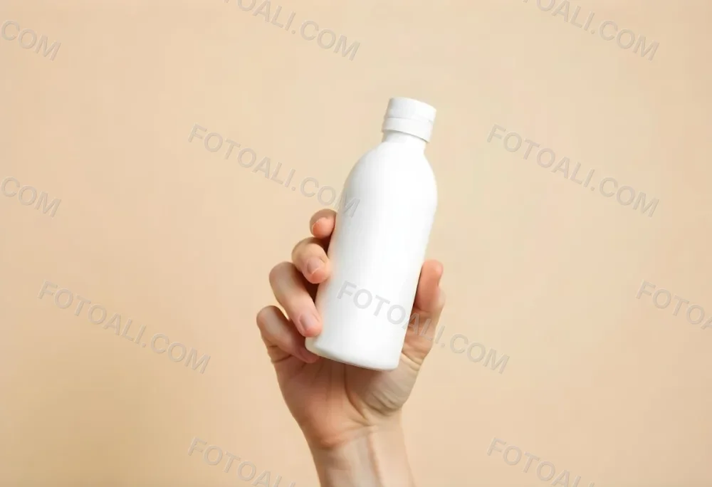 A White Person Hand Holding A White Plastic Bottle With A White Background 11 B21c