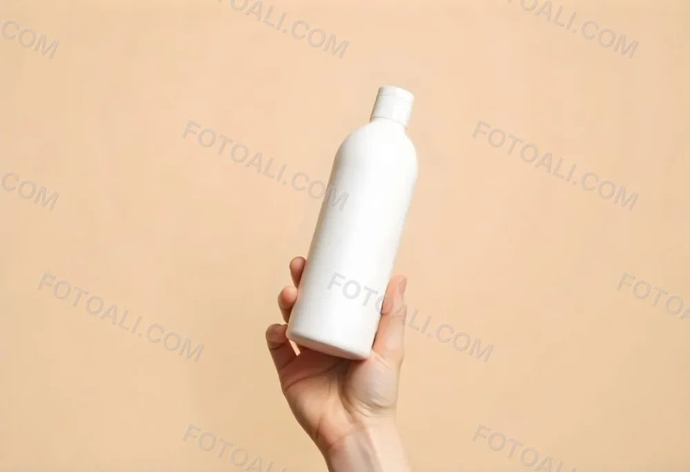 A White Person Hand Holding A White Plastic Bottle With A White Background 4 F421