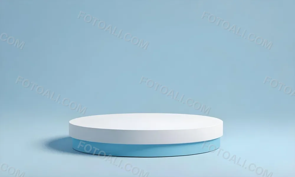 A White Round Platform On A Blue Round Base Light Blue Background 1 Ea26